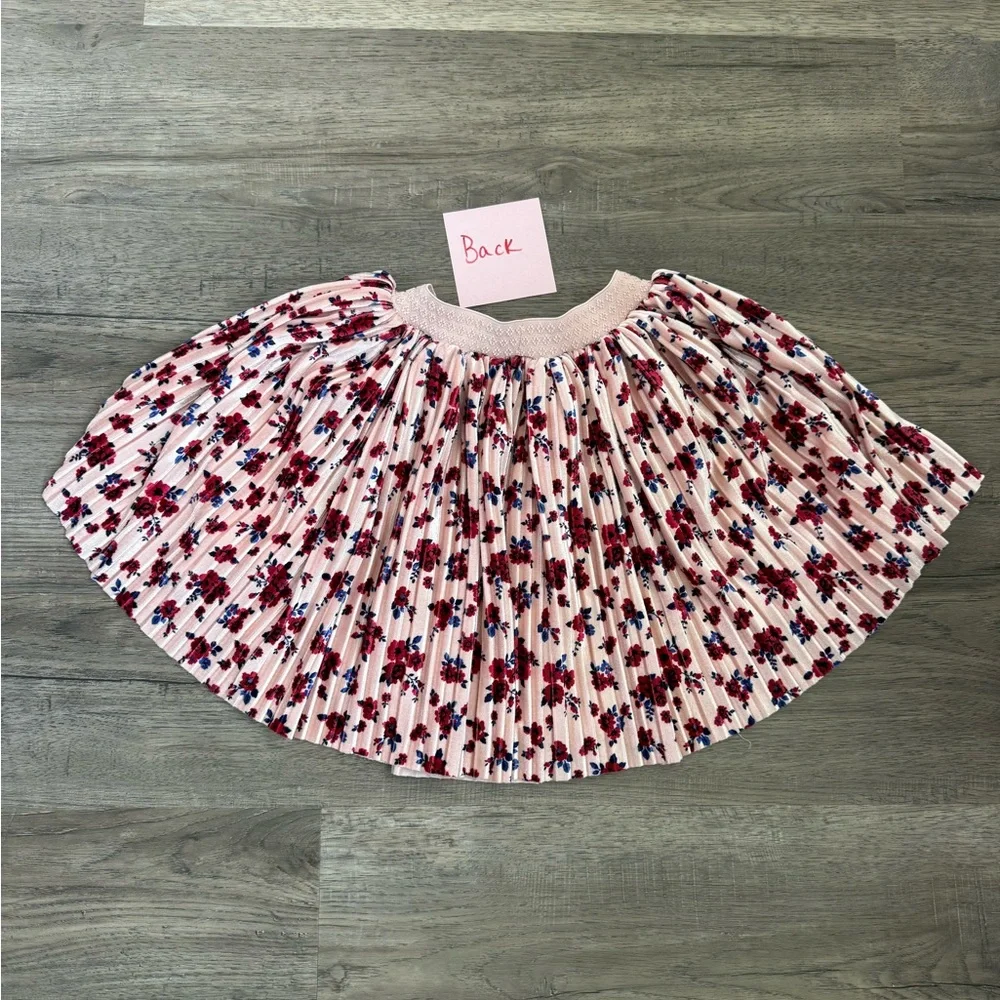 Pippa &‎ Julie Girl's Pink With Red Floral Print Pleated Velour Skirt Size 5T